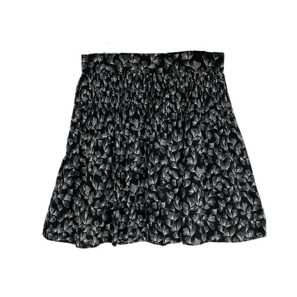 Merona Black Beige Floral Print Pleated Full Skirt